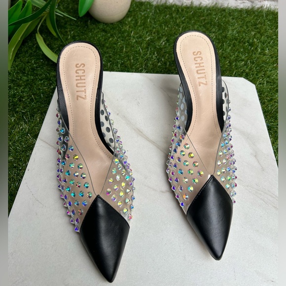 Schutz Greece Crystal Clear
Leather Mule Pumps Black/Transparente size 6.5 new - Picture 8 of 15
